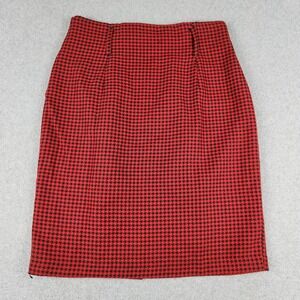 Maggie Lawrence Pencil  Skirt Womens 14 Red Houndstooth Professional Back Zip